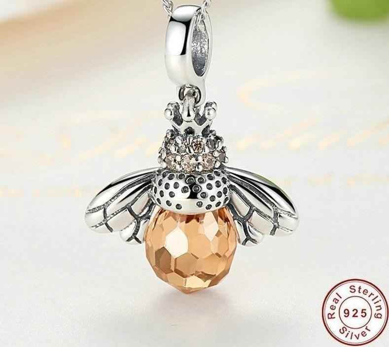 925 Sterling Silver Lovely Orange Bee Pendants Necklace Charm Jewelry - Touchy Style .