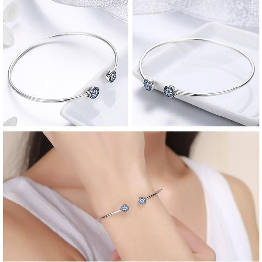 925 Sterling Silver Lucky Blue Eyes Bangle & Bracelet Charm Jewelry #SCB058 - Touchy Style .