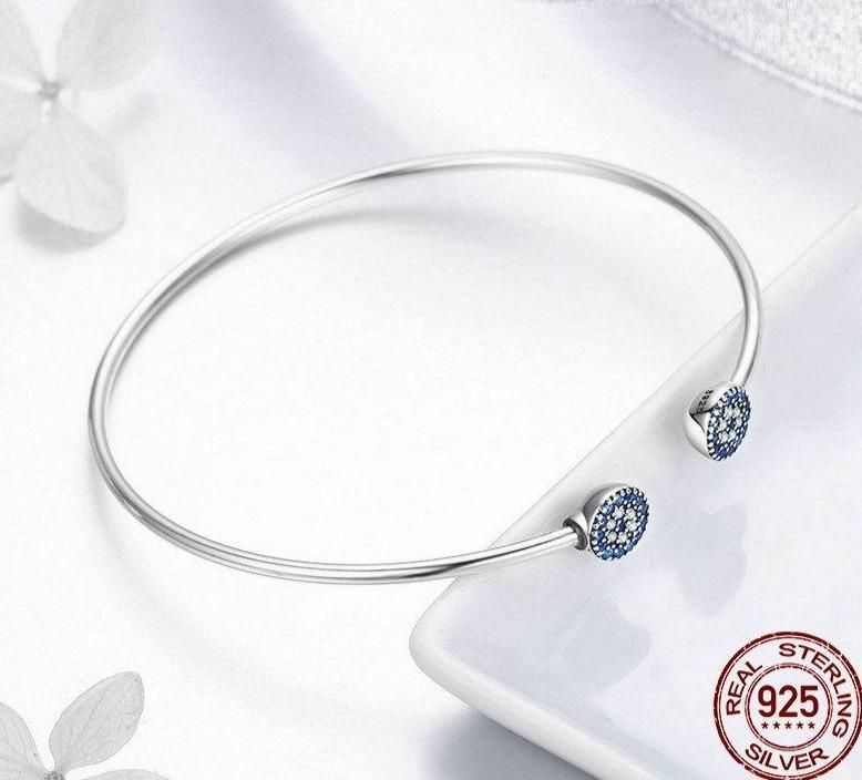 925 Sterling Silver Lucky Blue Eyes Bangle &amp; Bracelet Charm Jewelry 