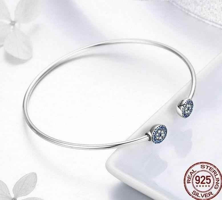 925 Sterling Silver Lucky Blue Eyes Bangle &amp; Bracelet Charm Jewelry 