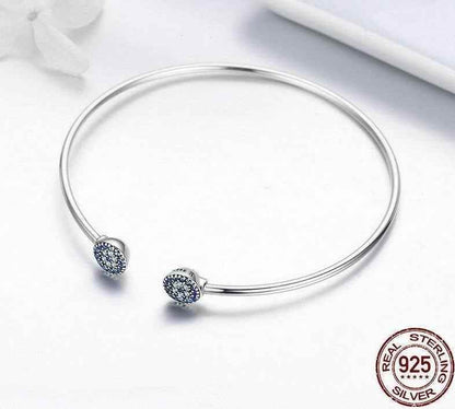 925 Sterling Silver Lucky Blue Eyes Bangle &amp; Bracelet Charm Jewelry 