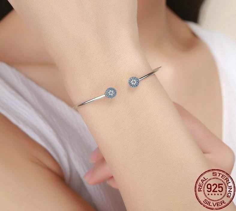 925 Sterling Silver Lucky Blue Eyes Bangle &amp; Bracelet Charm Jewelry 