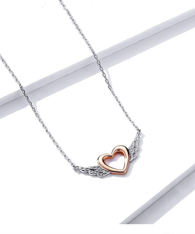 925 Sterling Silver Necklaces Charm Jewelry Heart with Wings BSN162 - Touchy Style .