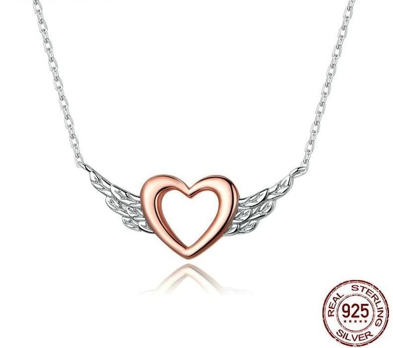 925 Sterling Silver Necklaces Charm Jewelry Heart with Wings BSN162 - Touchy Style .
