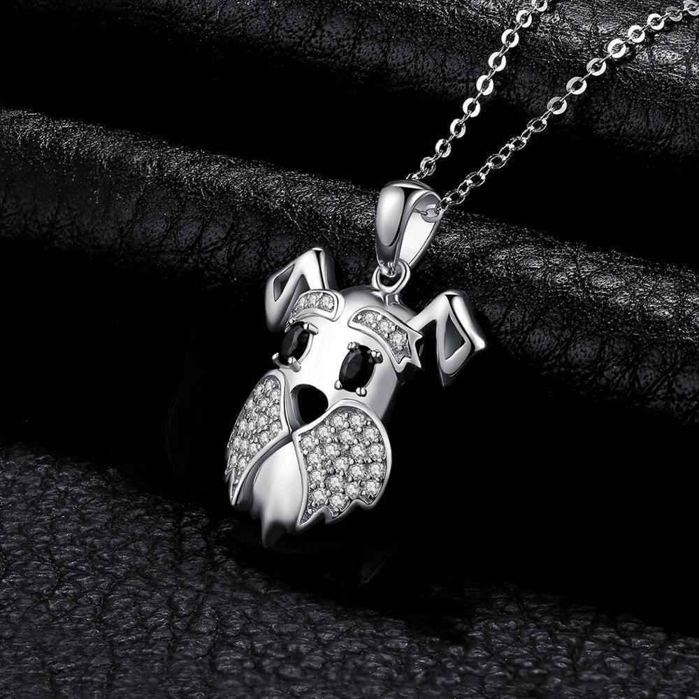 925 Sterling Silver Pendant Charm Jewelry JPOS0327 Schnauzer Dog Pattern Without Chain - Touchy Style .