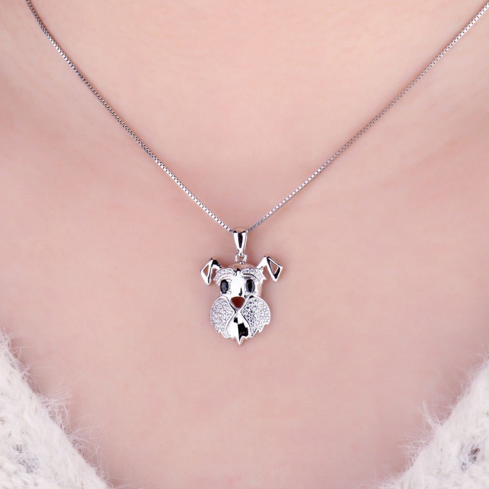 925 Sterling Silver Pendant Charm Jewelry JPOS0327 Schnauzer Dog Pattern Without Chain - Touchy Style .