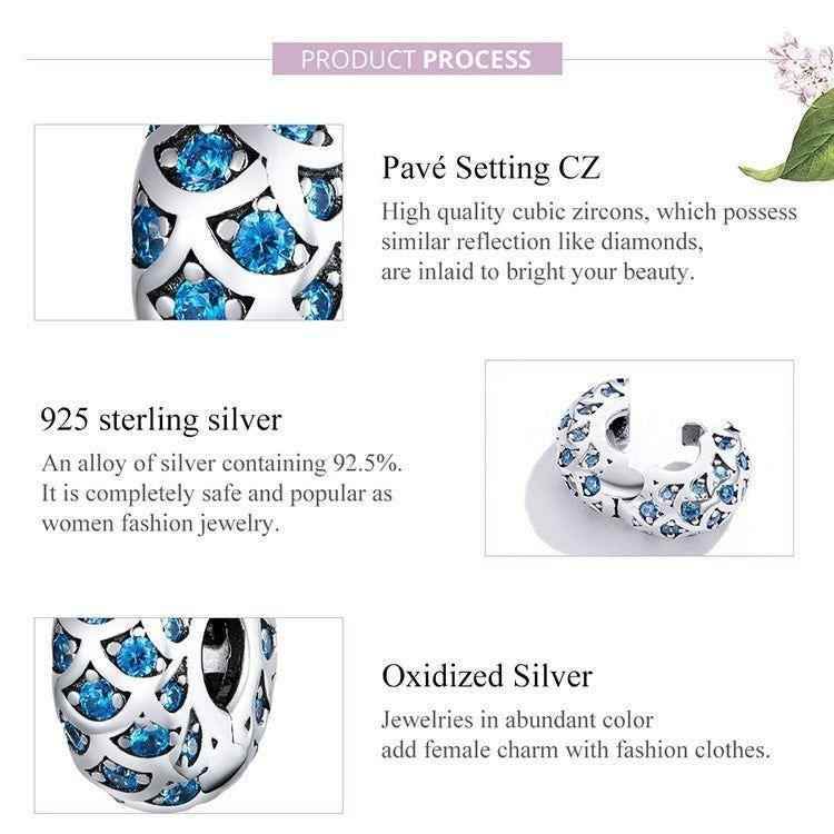 925 Sterling Silver Pendant Charm Jewelry PCJBOS08 Blue Zircon Open Beads Without Chain - Touchy Style
