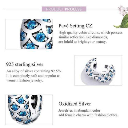 925 Sterling Silver Pendant Charm Jewelry PCJBOS08 Blue Zircon Open Beads Without Chain - Touchy Style