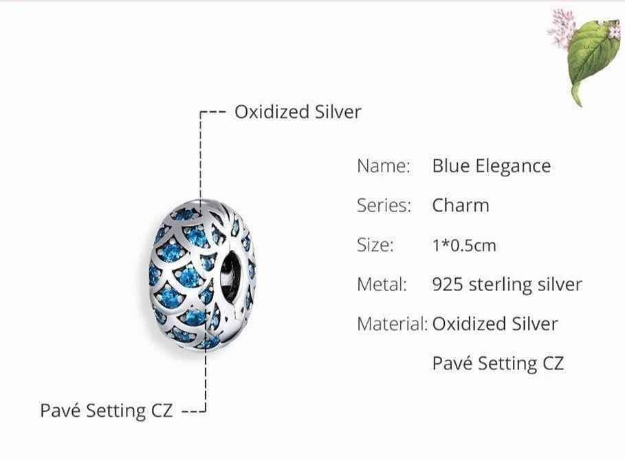 925 Sterling Silver Pendant Charm Jewelry PCJBOS08 Blue Zircon Open Beads Without Chain - Touchy Style