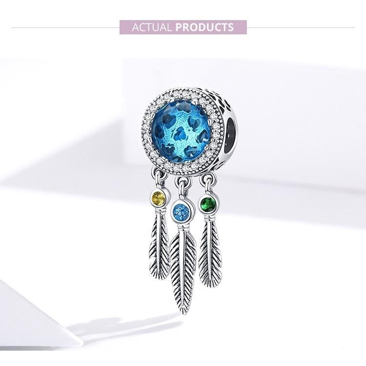 925 Sterling Silver Pendent Charm Jewelry Blue Dream Catcher 