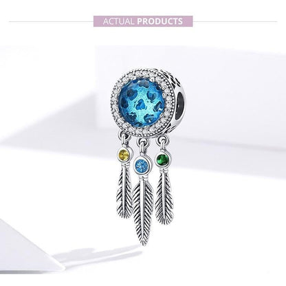 925 Sterling Silver Pendent Charm Jewelry Blue Dream Catcher 