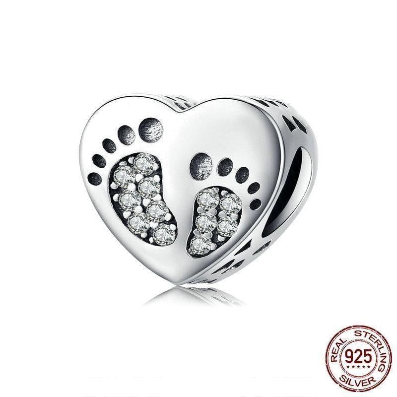 925 Sterling Silver Pendent Charm Jewelry Footprints Heart 
