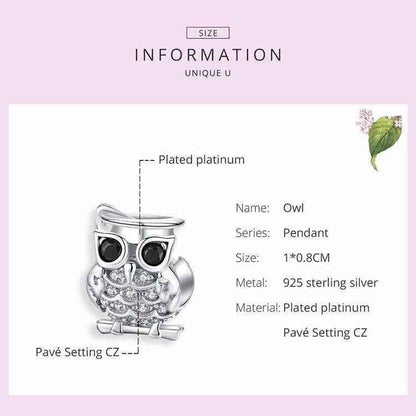 925 Sterling Silver Pendent Charm Jewelry Owl 