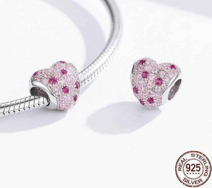 925 Sterling Silver Pendent Charm Jewelry Pink Heart 