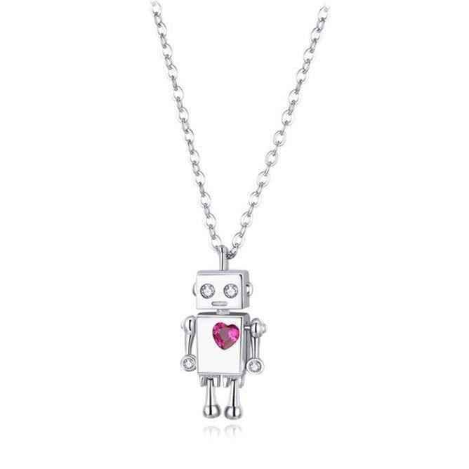 925 Sterling Silver Robot Lover Necklaces Charm Jewelry BOS38 - Touchy Style .