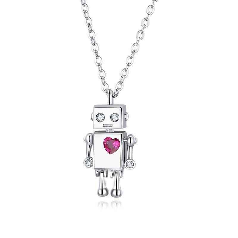 925 Sterling Silver Robot Lover Necklaces Charm Jewelry BOS38 - Touchy Style