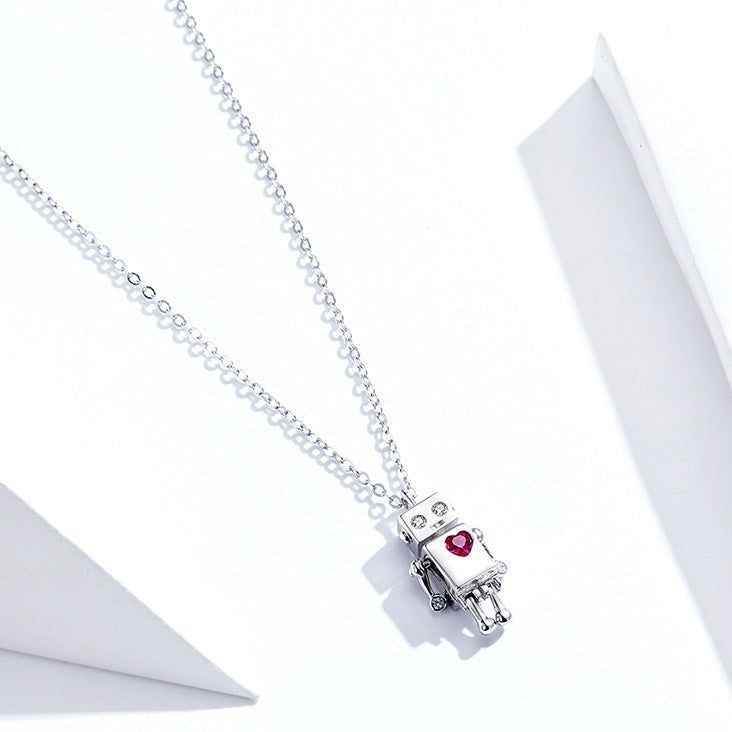925 Sterling Silver Robot Lover Necklaces Charm Jewelry BOS38 - Touchy Style