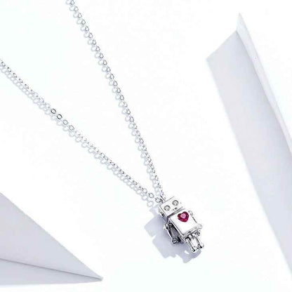 925 Sterling Silver Robot Lover Necklaces Charm Jewelry BOS38 - Touchy Style