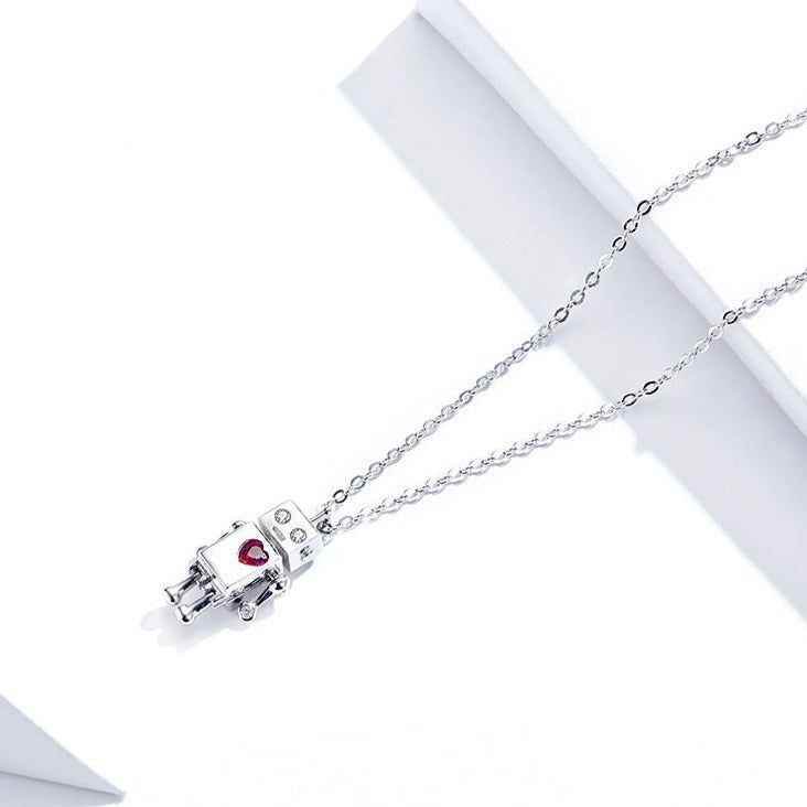 925 Sterling Silver Robot Lover Necklaces Charm Jewelry BOS38 - Touchy Style .