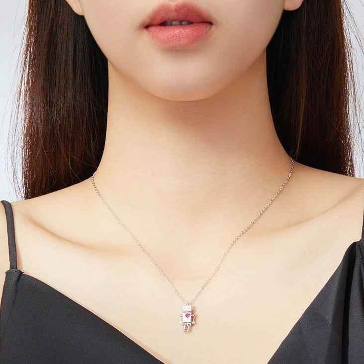 925 Sterling Silver Robot Lover Necklaces Charm Jewelry BOS38 - Touchy Style