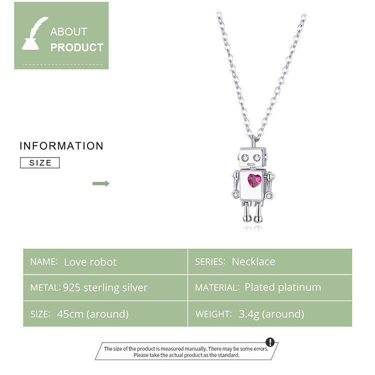 925 Sterling Silver Robot Lover Necklaces Charm Jewelry BOS38 - Touchy Style .