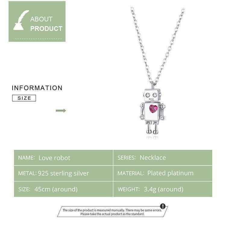 925 Sterling Silver Robot Lover Necklaces Charm Jewelry BOS38 - Touchy Style .