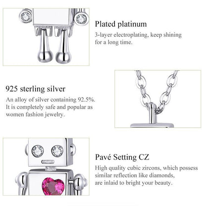 925 Sterling Silver Robot Lover Necklaces Charm Jewelry BOS38 - Touchy Style .