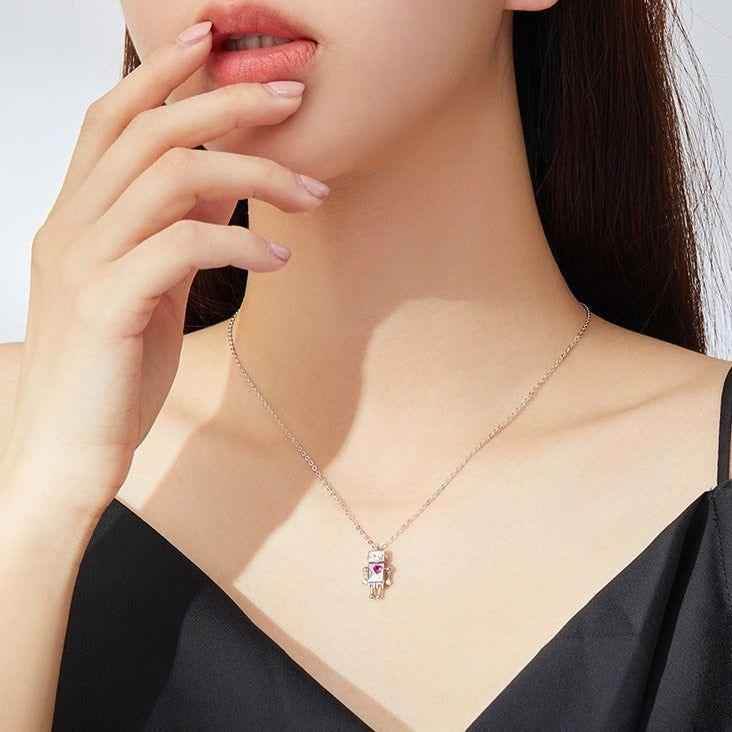 925 Sterling Silver Robot Lover Necklaces Charm Jewelry BOS38 - Touchy Style