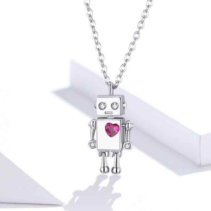 925 Sterling Silver Robot Lover Necklaces Charm Jewelry BOS38 - Touchy Style .