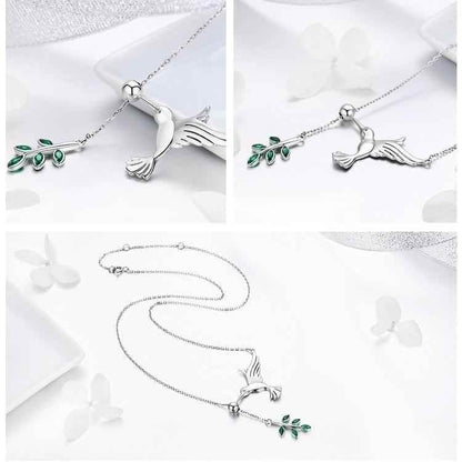 925 Sterling Silver Spring Bird &amp; Tree Pendant Necklace Charm Jewelry - Touchy Style