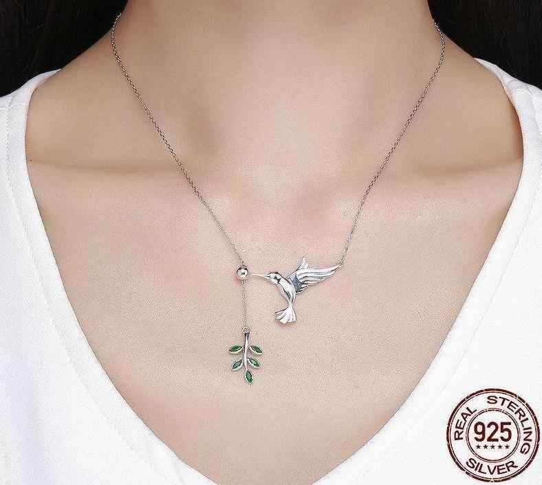 925 Sterling Silver Spring Bird &amp; Tree Pendant Necklace Charm Jewelry - Touchy Style .