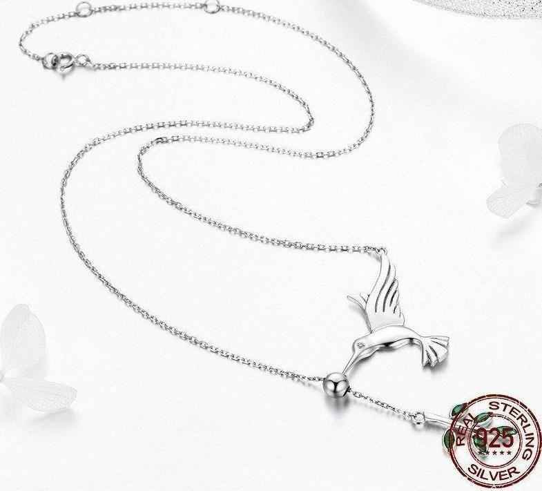 925 Sterling Silver Spring Bird &amp; Tree Pendant Necklace Charm Jewelry - Touchy Style .