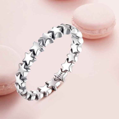 925 Sterling Silver Star Trail Stackable Finger Rings Charm Jewelry 