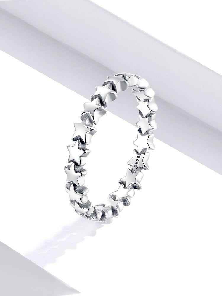 925 Sterling Silver Star Trail Stackable Finger Rings Charm Jewelry 