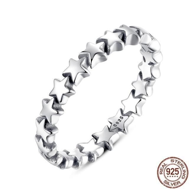 925 Sterling Silver Star Trail Stackable Finger Rings Charm Jewelry 