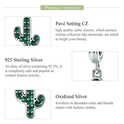 925 Sterling Silver Strong Cactus Pendant Charm Jewelry Without Chain - Touchy Style .