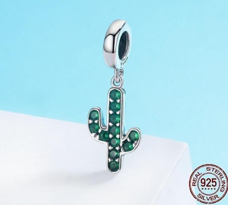 925 Sterling Silver Strong Cactus Pendant Charm Jewelry Without Chain - Touchy Style .
