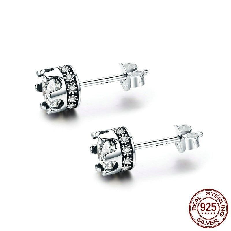 925 Sterling Silver Stud Earrings Charm Jewelry ECJWOS08 Delicate Crown - Touchy Style .