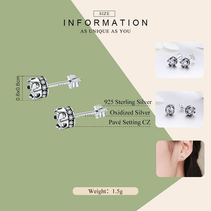 925 Sterling Silver Stud Earrings Charm Jewelry ECJWOS08 Delicate Crown - Touchy Style .