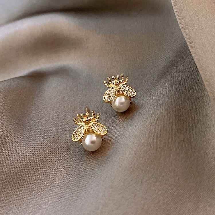 Fashion Pearl Simple Bee Pattern Earrings Charm Jewelry XYS0444 - Touchy Style .