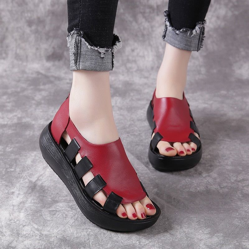 Women's Casual Shoes Leather Breathable Flat Sandals 6988 | Touchy Style