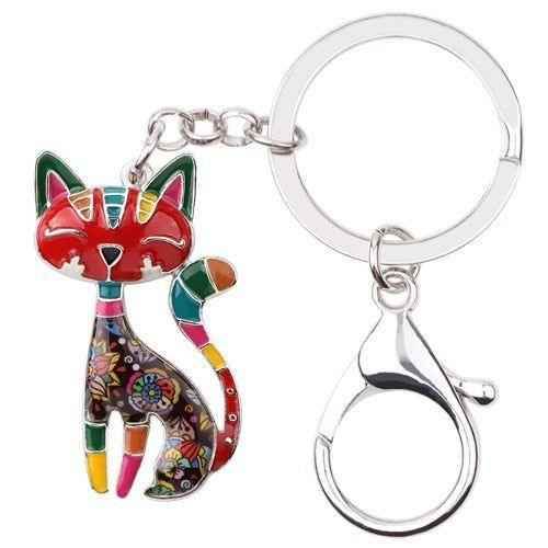 Acrylic Cat Kitten Pattern Unique Key Chain BOS1152 - Touchy Style .