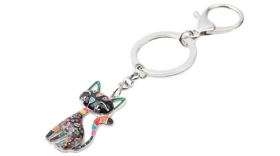 Acrylic Cat Kitten Pattern Unique Key Chain BOS1152 - Touchy Style .