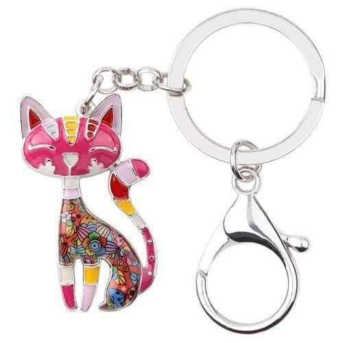 Acrylic Cat Kitten Pattern Unique Key Chain BOS1152 - Touchy Style .