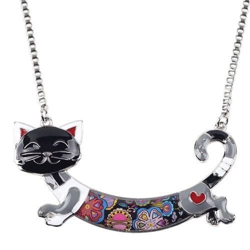 Acrylic Colorful Happy Cat Pattern Necklace Charm Jewelry BOS1224 - Touchy Style .