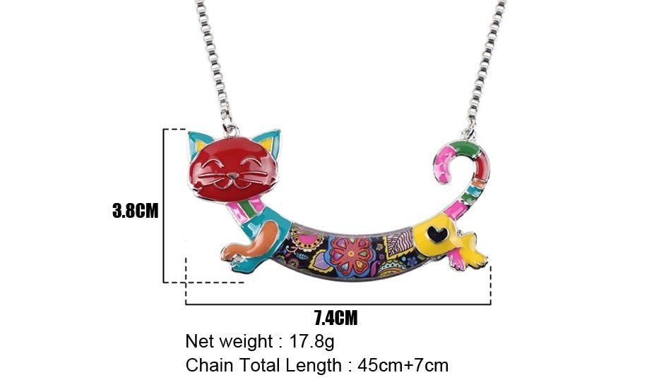 Acrylic Colorful Happy Cat Pattern Necklace Charm Jewelry BOS1224 - Touchy Style .
