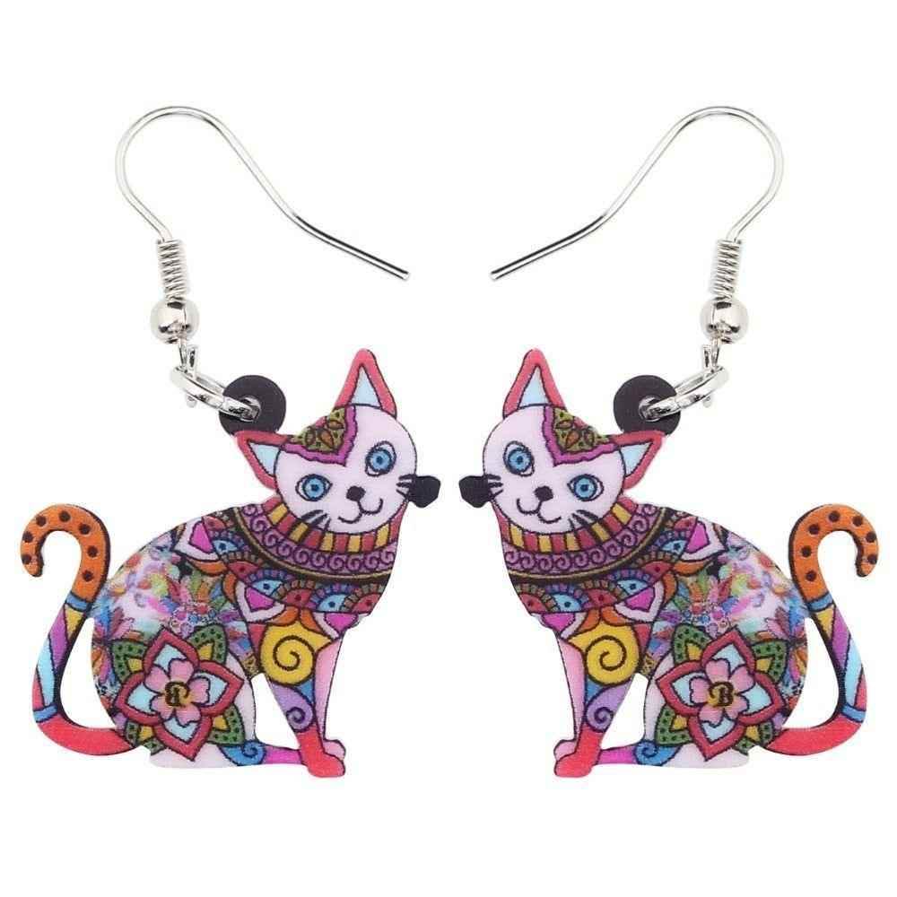 Acrylic Happy Floral Cat Pattern Earring Charm Jewelry BOS1141 - Touchy Style