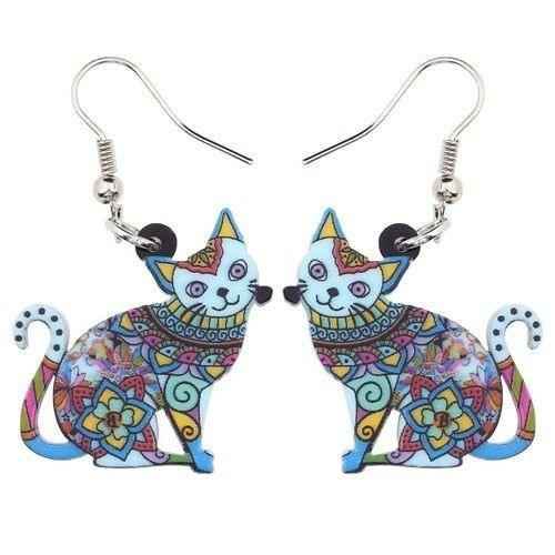 Acrylic Happy Floral Cat Pattern Earring Charm Jewelry BOS1141 - Touchy Style