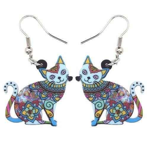 Acrylic Happy Floral Cat Pattern Earring Charm Jewelry BOS1141 - Touchy Style .