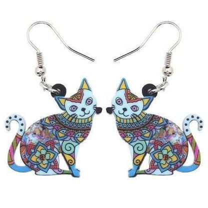 Acrylic Happy Floral Cat Pattern Earring Charm Jewelry BOS1141 - Touchy Style